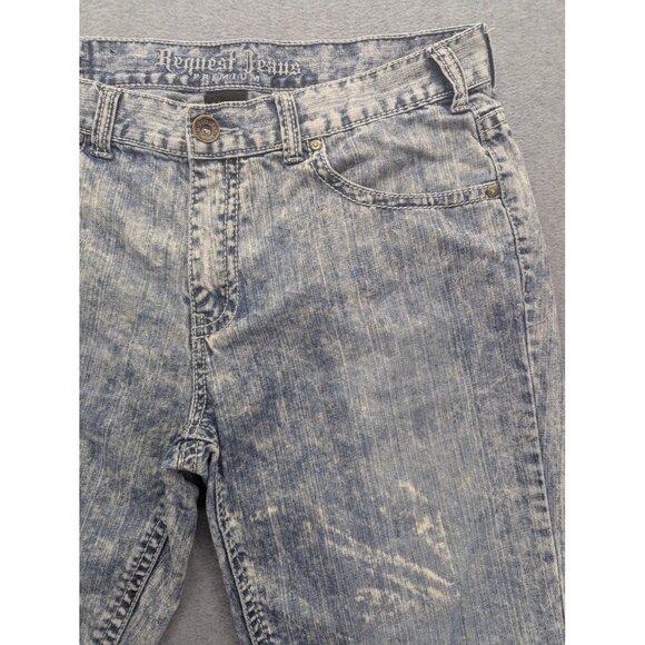 Request Jeans Shorts Mens 36 Acid Wash Denim Embroidered Distressed Pockets - Picture 3 of 13